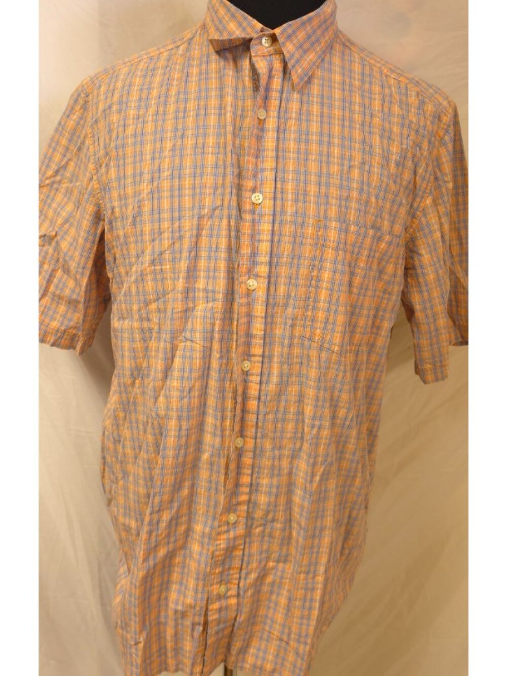 Eddie Bauer Outdoors Mens Large Tall Orange Plaid Short Sleeve Button Up Shirt